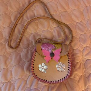 Pink and Tan Leather Crossbody Bag